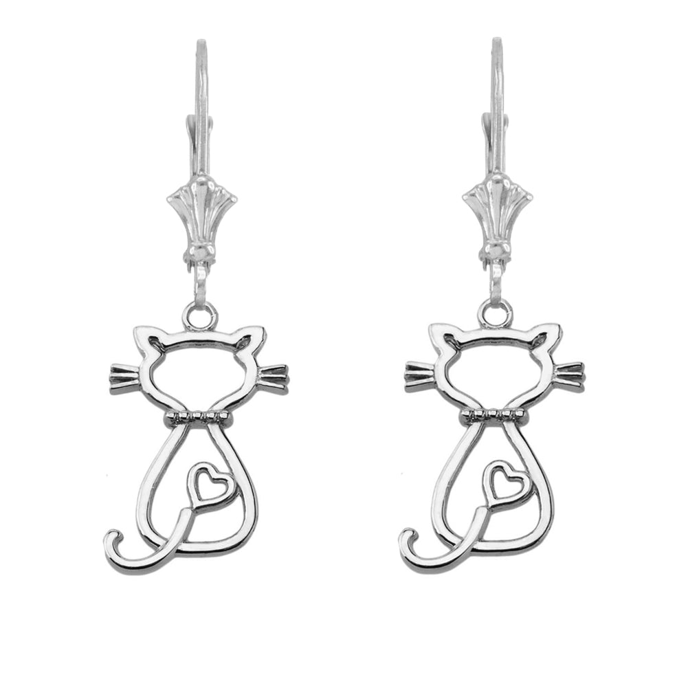 Openwork Backwards Cat Leverback Earring in Sterling Silver