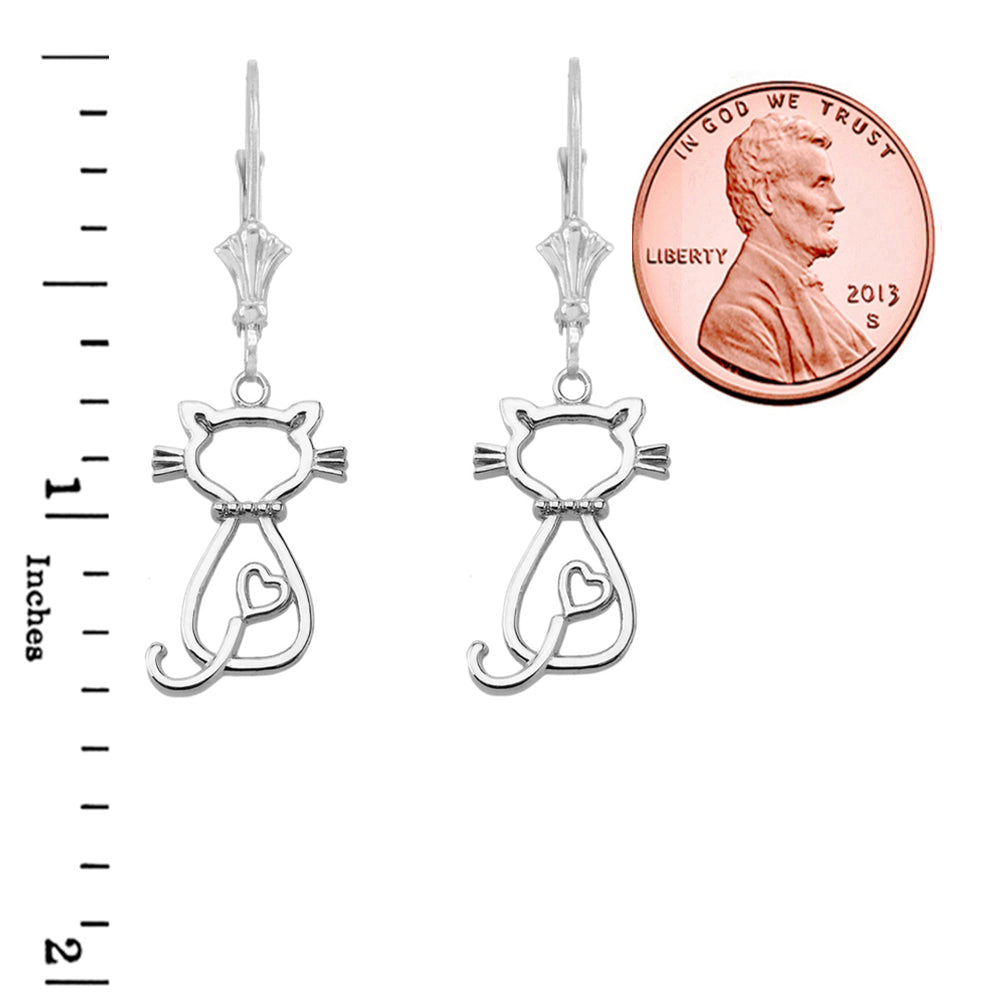 Openwork Backwards Cat Leverback Earring in Sterling Silver, view 2