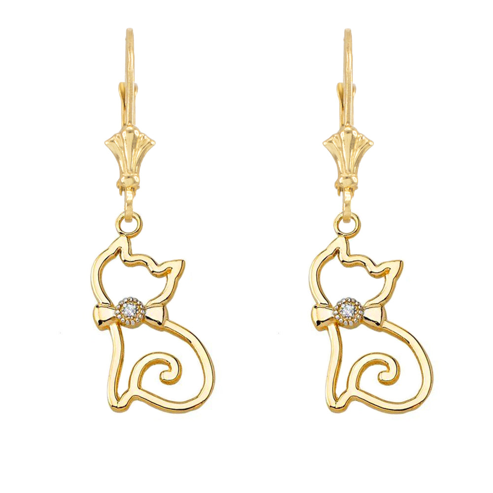 Openwork Diamond Cat Leverback Earring