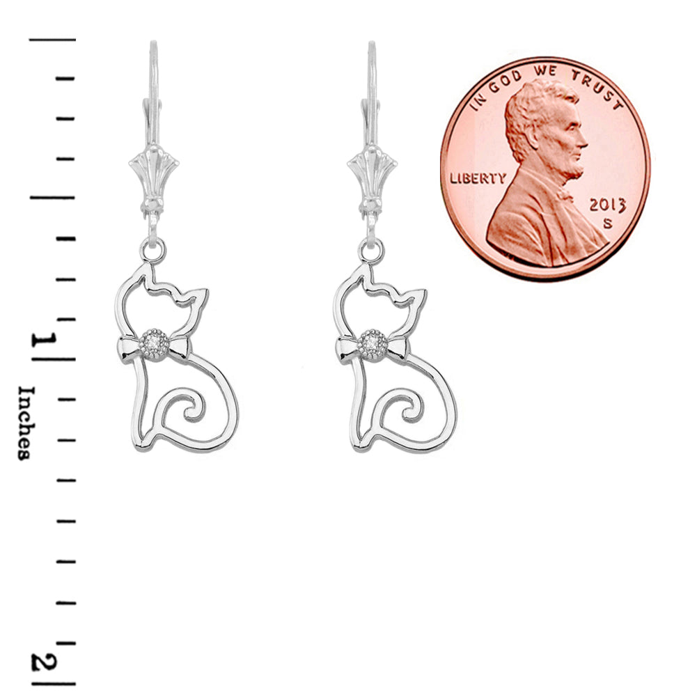 Openwork Diamond Cat Leverback Earring In Sterling Silver, view 2