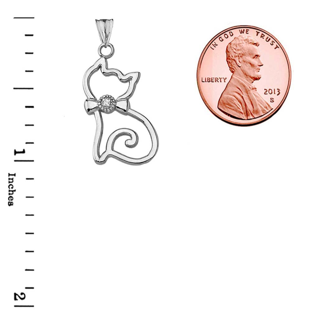 Openwork Diamond Cat Pendant Necklace in Sterling Silver, view 3