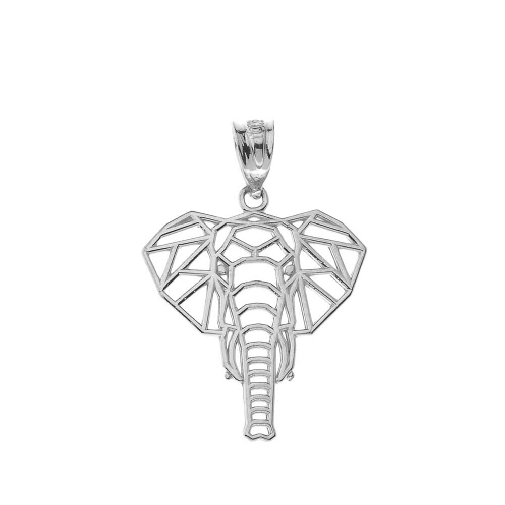 Origami Elephant Pendant Necklace in Sterling Silver, view 2