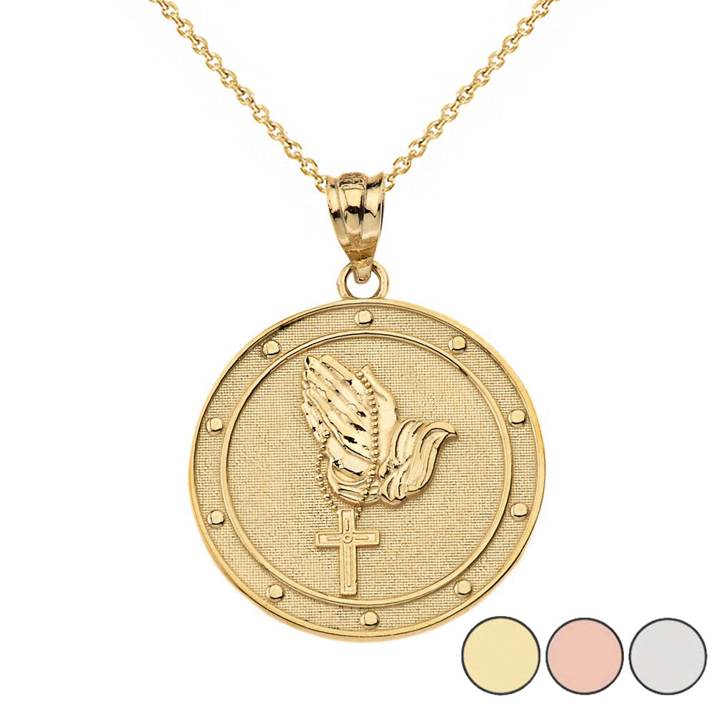 Our Father Prayer Rosary Medallion Pendant Necklace in Gold