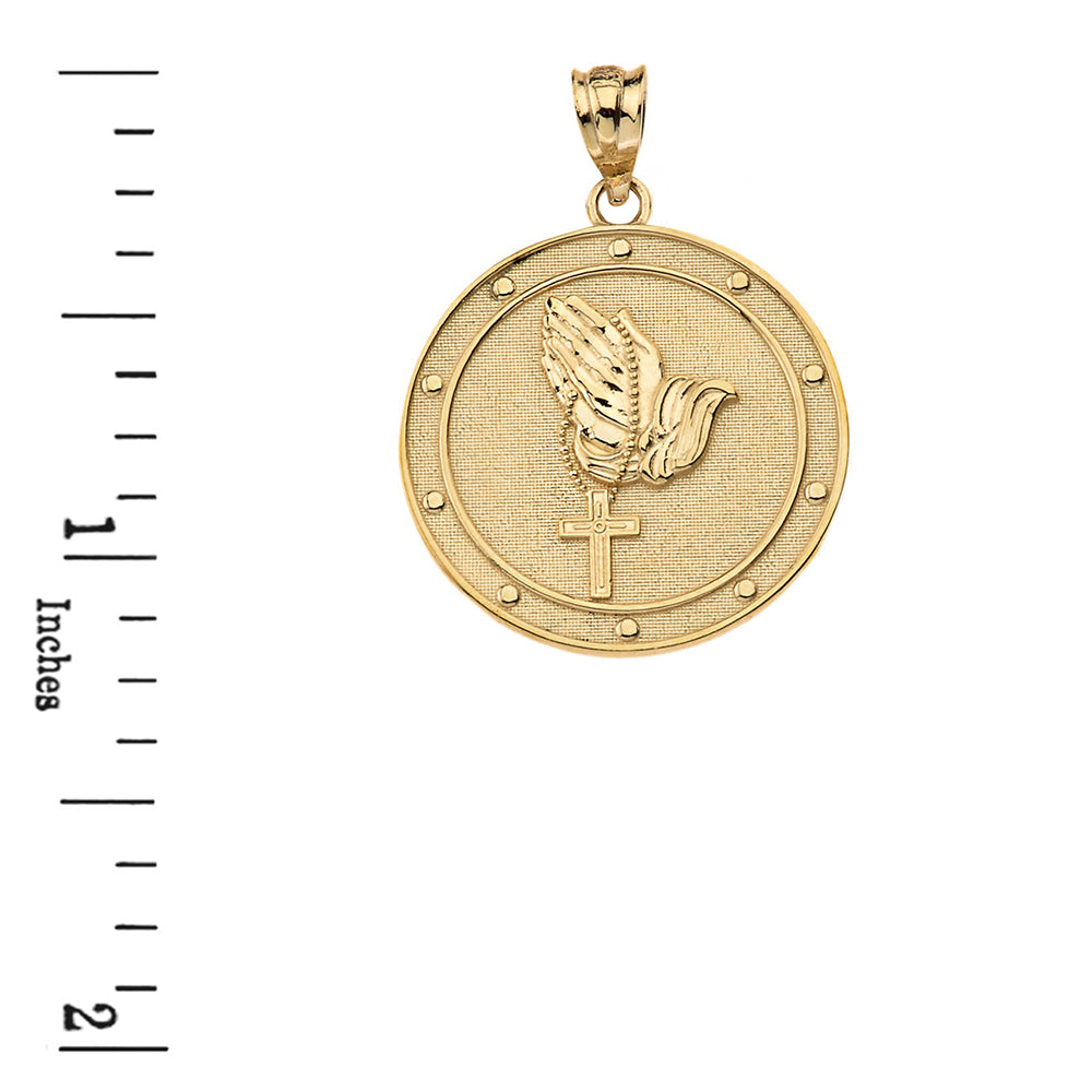 Our Father Prayer Rosary Medallion Pendant Necklace in Gold, view 3