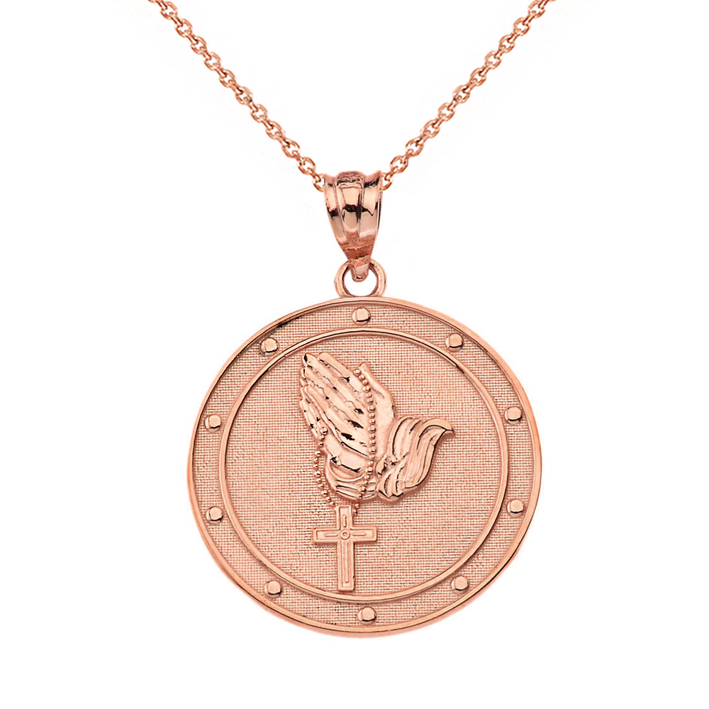 Our Father Prayer Rosary Medallion Pendant Necklace in Gold, view 4