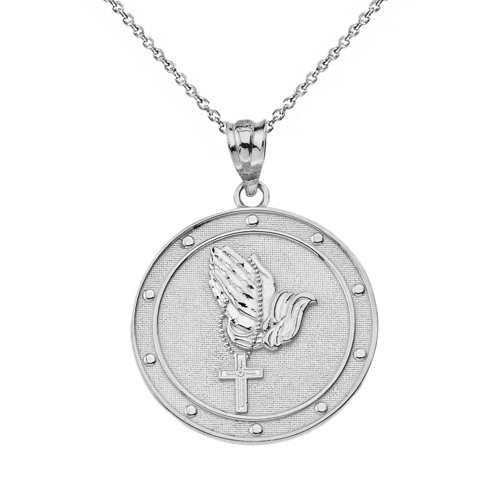 Our Father Prayer Rosary Medallion Pendant Necklace in Gold, view 7