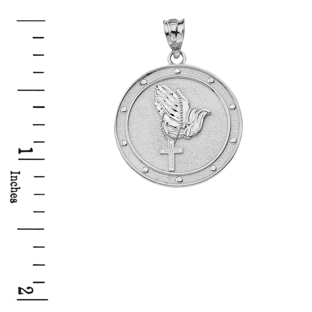 Our Father Prayer Rosary Medallion Pendant Necklace in Gold, view 9