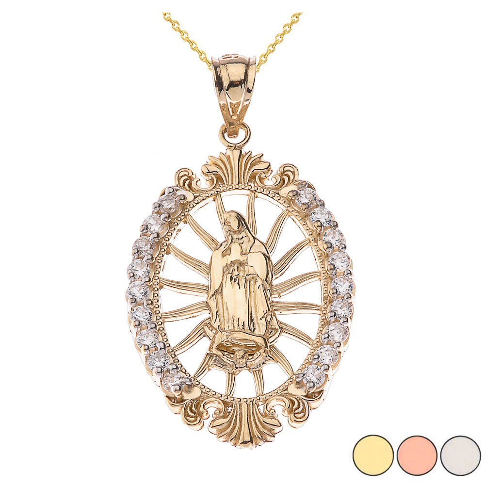 Our Lady of Guadalupe CZ Pendant Necklace in Gold