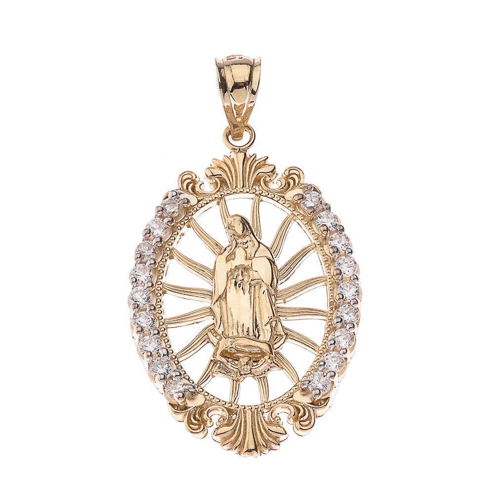 Our Lady of Guadalupe CZ Pendant Necklace in Gold, view 2