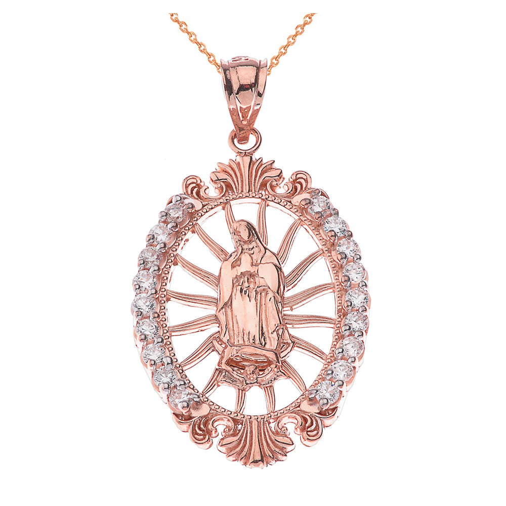 Our Lady of Guadalupe CZ Pendant Necklace in Gold, view 5