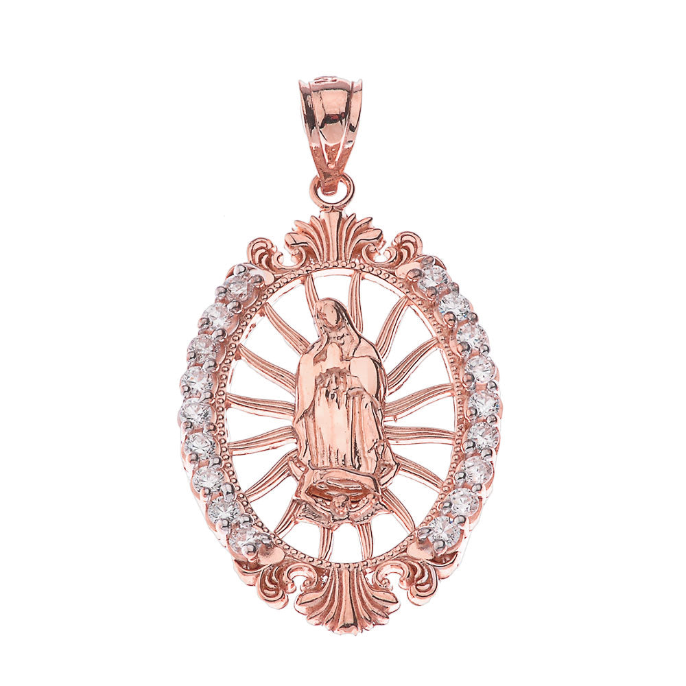 Our Lady of Guadalupe CZ Pendant Necklace in Gold, view 6