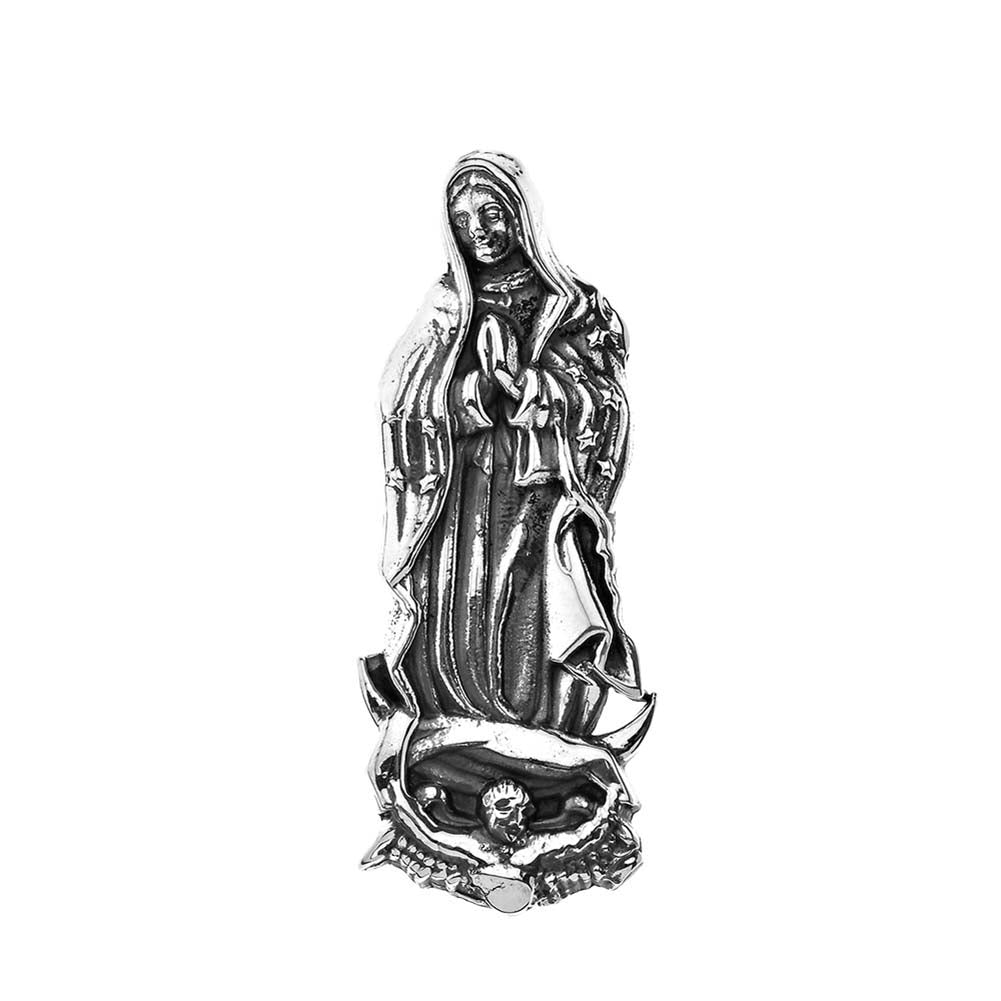 Our Lady Of Guadalupe Pendant Necklace in Oxidized Sterling Silver With Hidden Bail, view 2
