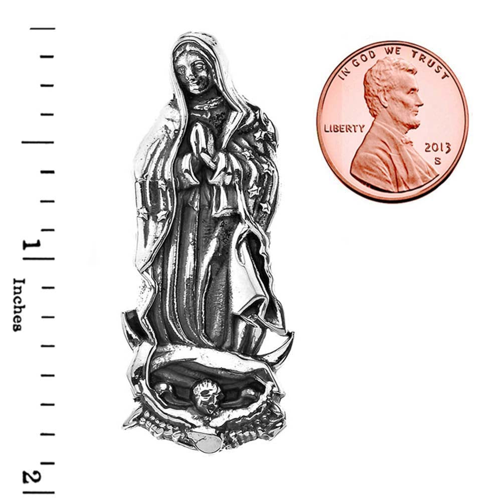 Our Lady Of Guadalupe Pendant Necklace in Oxidized Sterling Silver With Hidden Bail, view 3