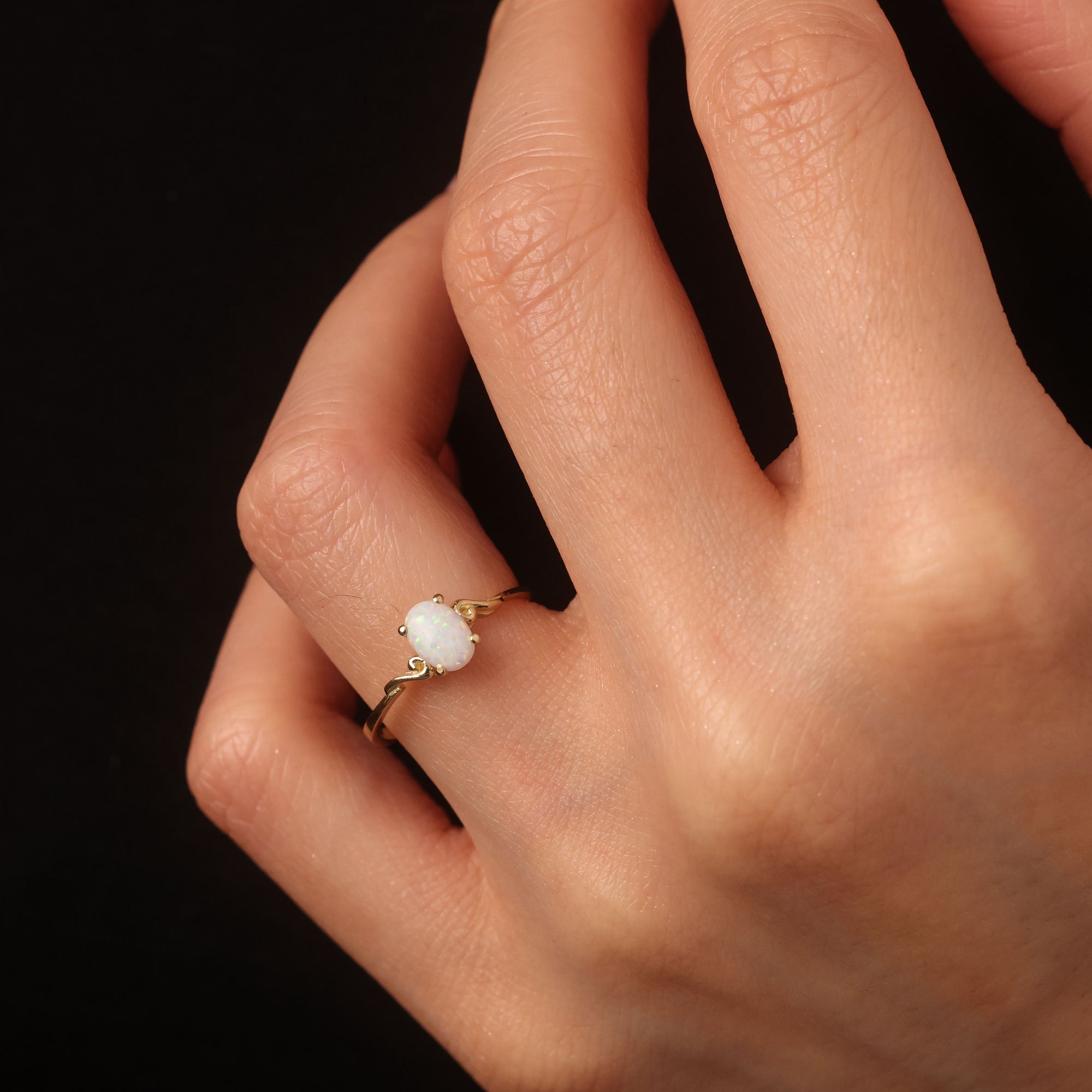 Oval Cut Birthstone Opal Engagement Ring in Gold, view 2
