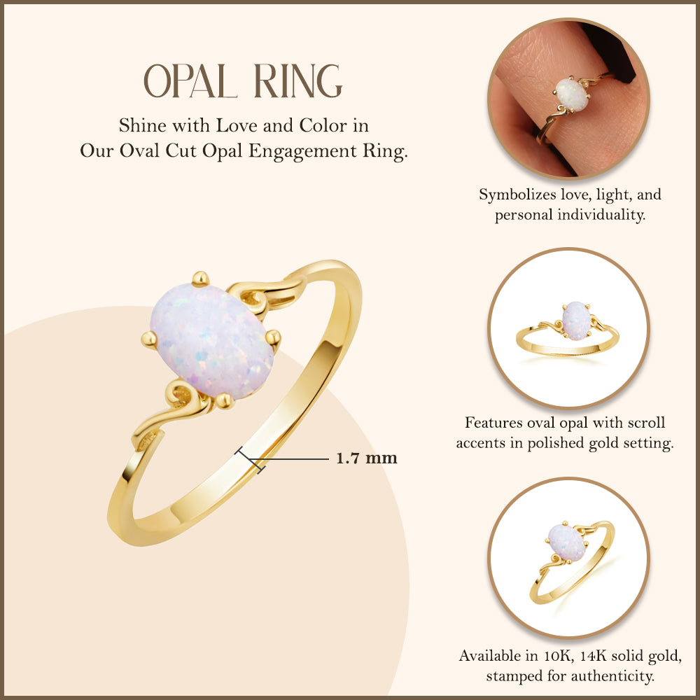 Oval Cut Birthstone Opal Engagement Ring in Gold, view 3