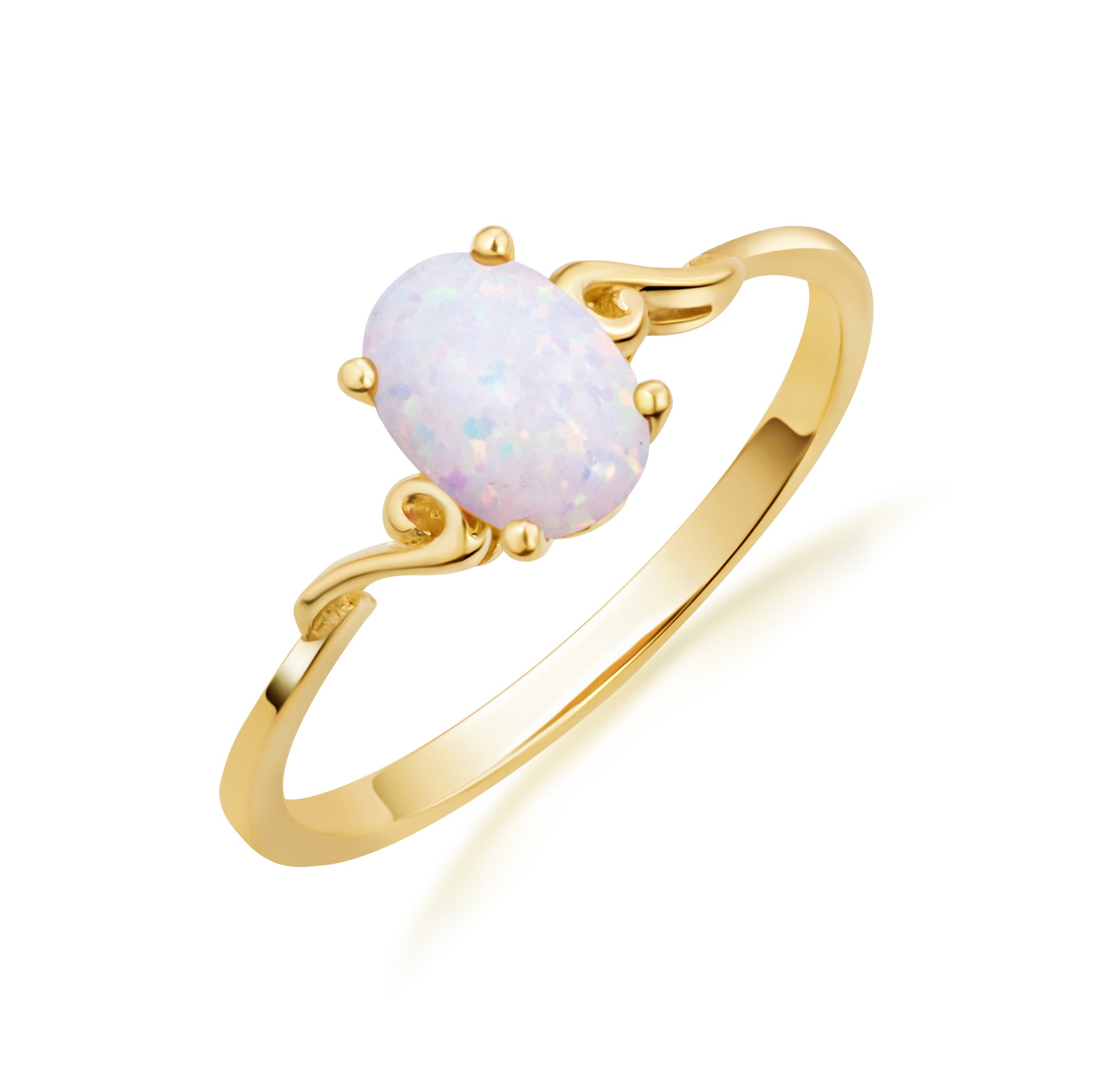 Oval Cut Birthstone Opal Engagement Ring in Gold, view 6