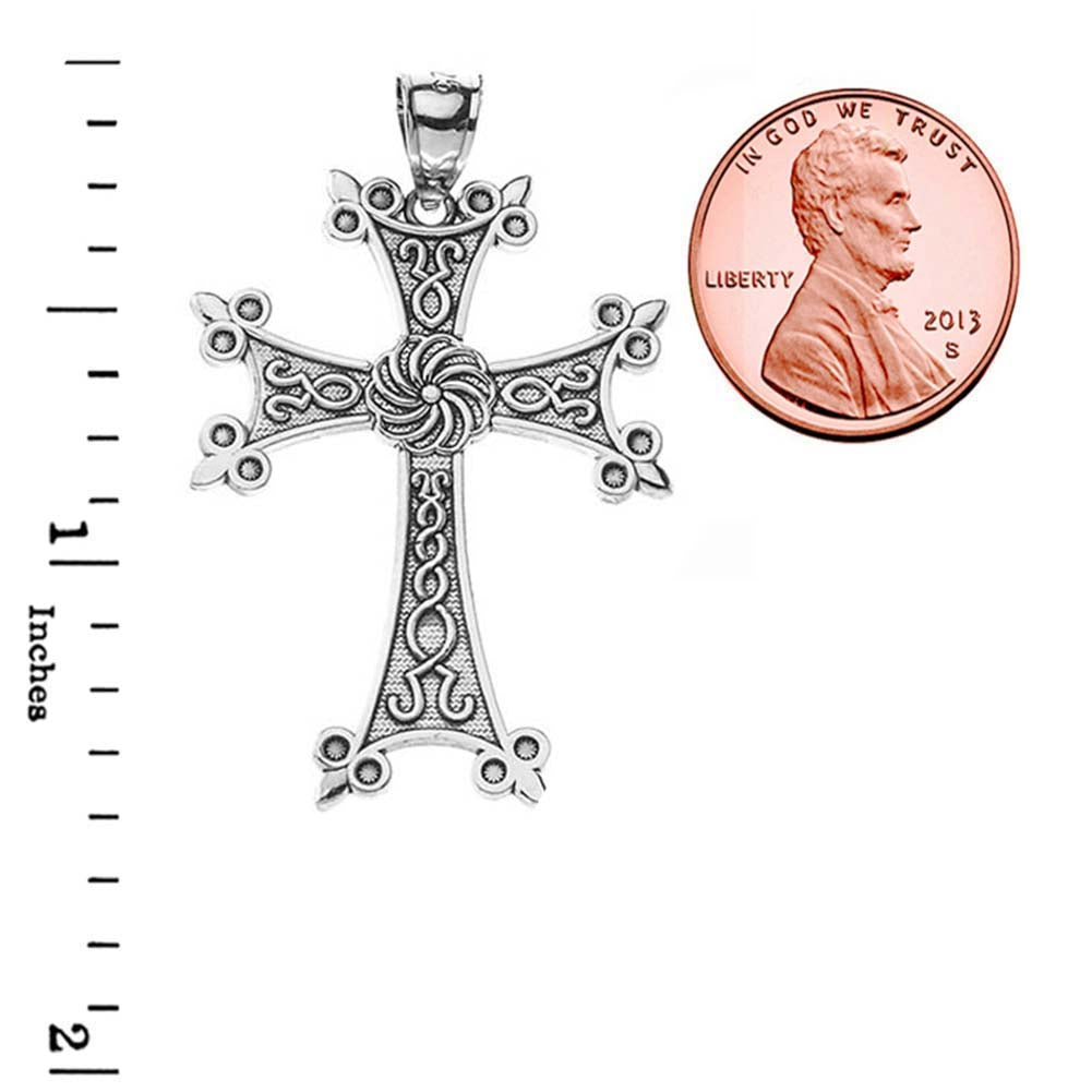 Oxidized Eternity Armenian Cross "Khachkar" Sterling Silver Pendant Necklace, view 3