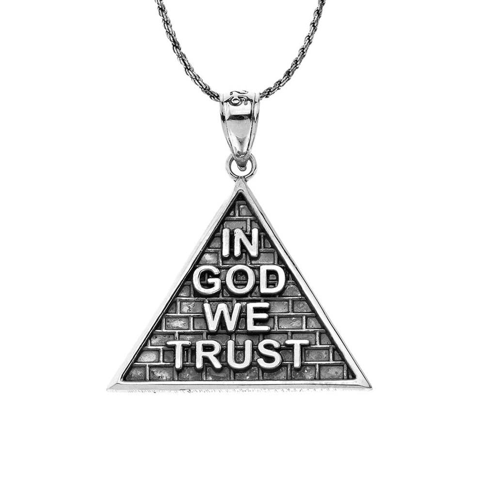 Oxidized "In God We Trust" Pyramid Pendant Necklace in Sterling Silver