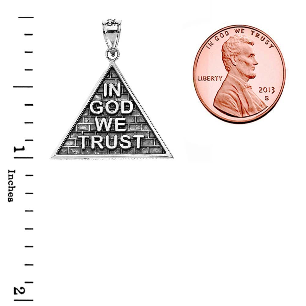 Oxidized "In God We Trust" Pyramid Pendant Necklace in Sterling Silver, view 3