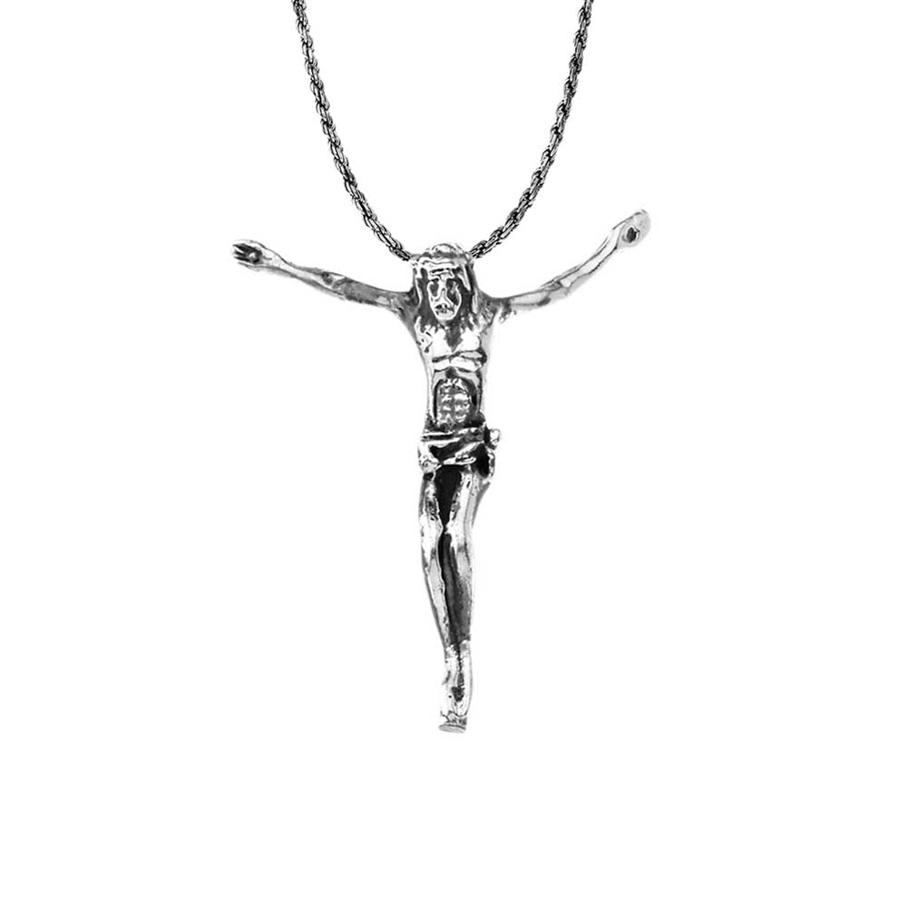 Oxidized Jesus Body Crucifix Pendant Necklace With Hidden Bail in Sterling Silver (1.25")