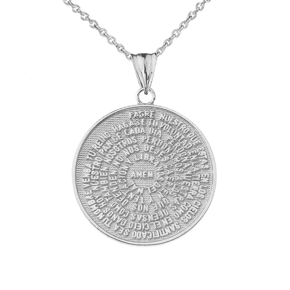 Padre Nuestro/The Lords Prayer Medallion Pendant Necklace in Sterling Silver