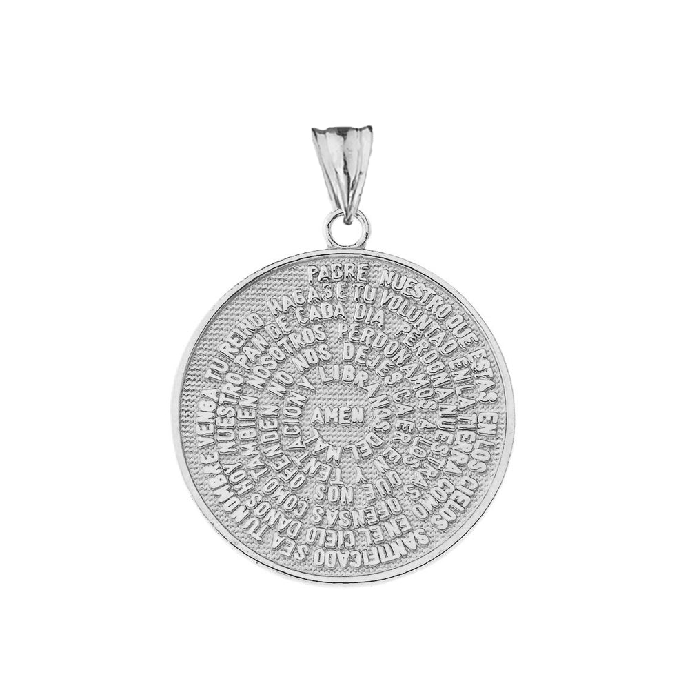 Padre Nuestro/The Lords Prayer Medallion Pendant Necklace in Sterling Silver, view 2