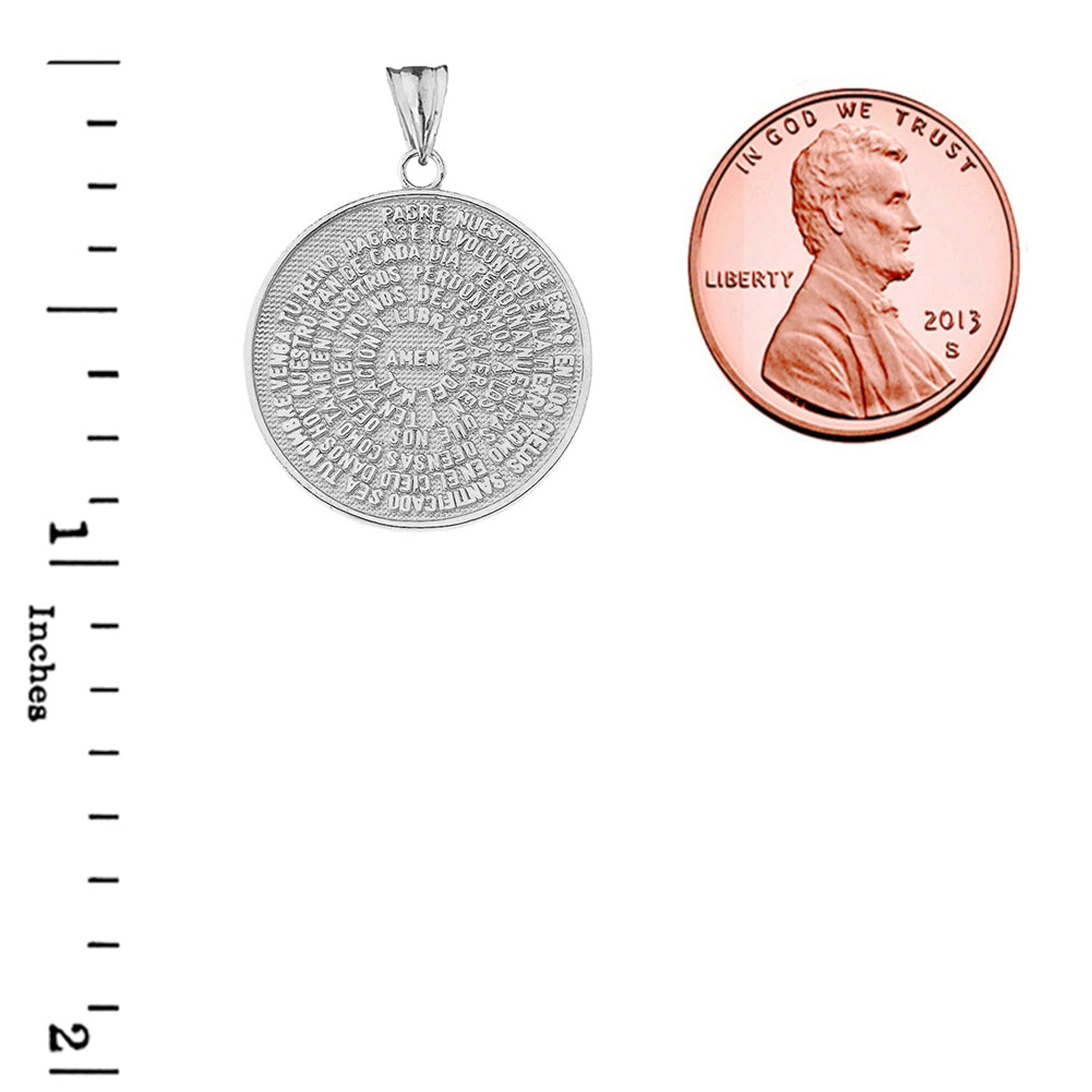 Padre Nuestro/The Lords Prayer Medallion Pendant Necklace in Sterling Silver, view 3
