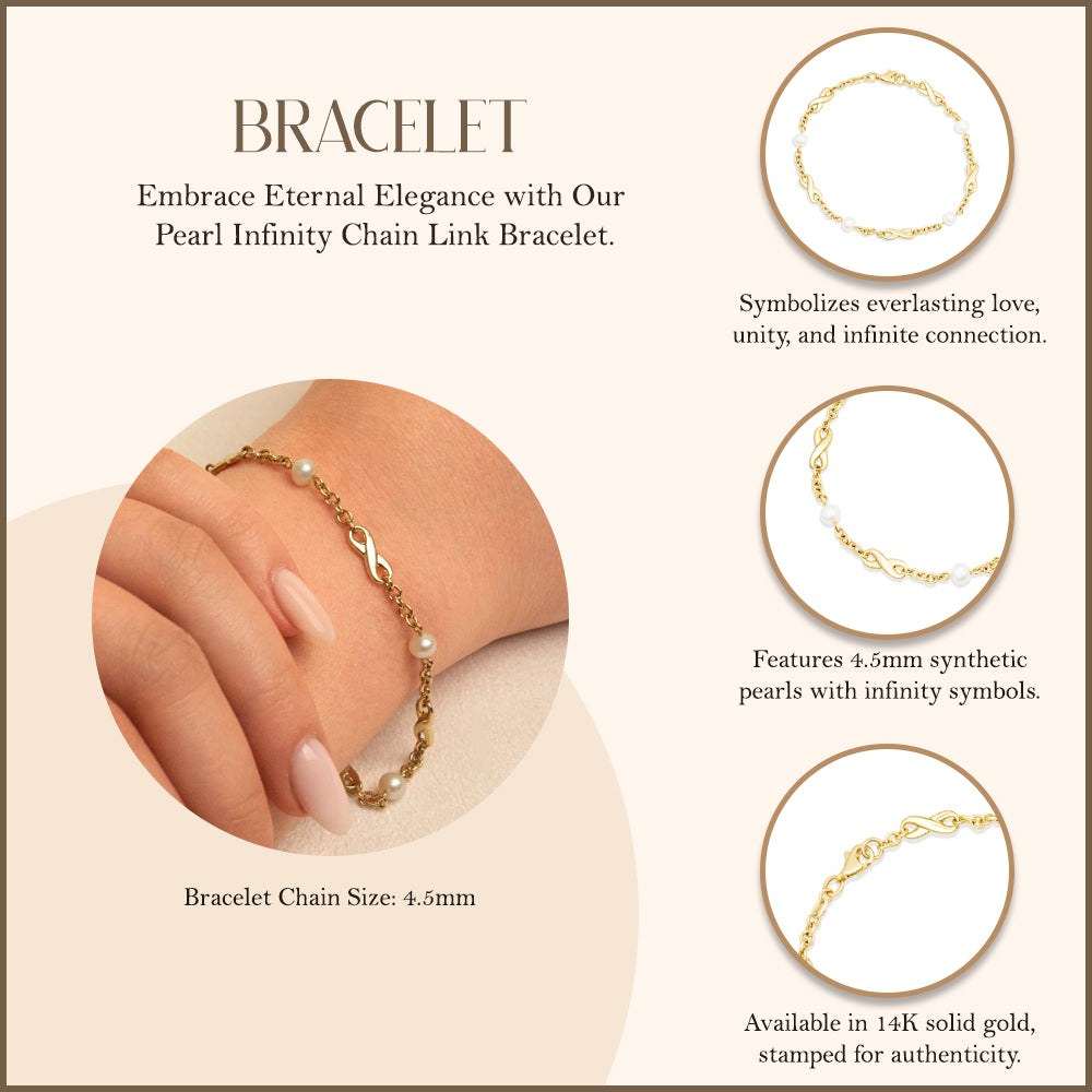Pearl Birthstone Infinity Bracelet in 14K Gold, view 3