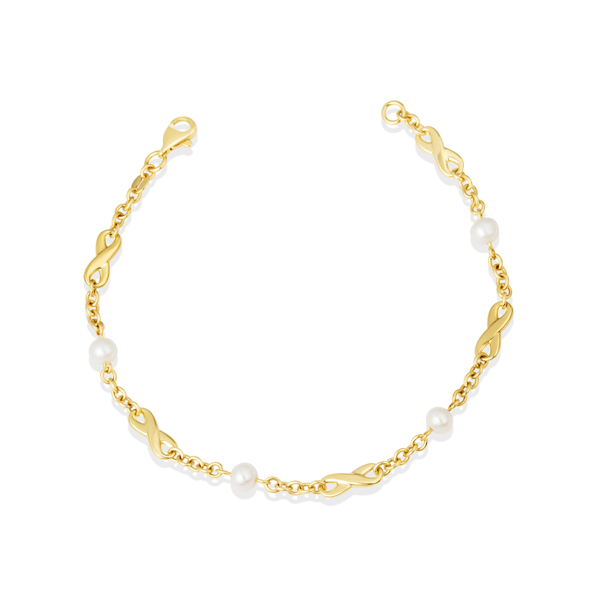 Pearl Birthstone Infinity Bracelet in 14K Gold, view 4