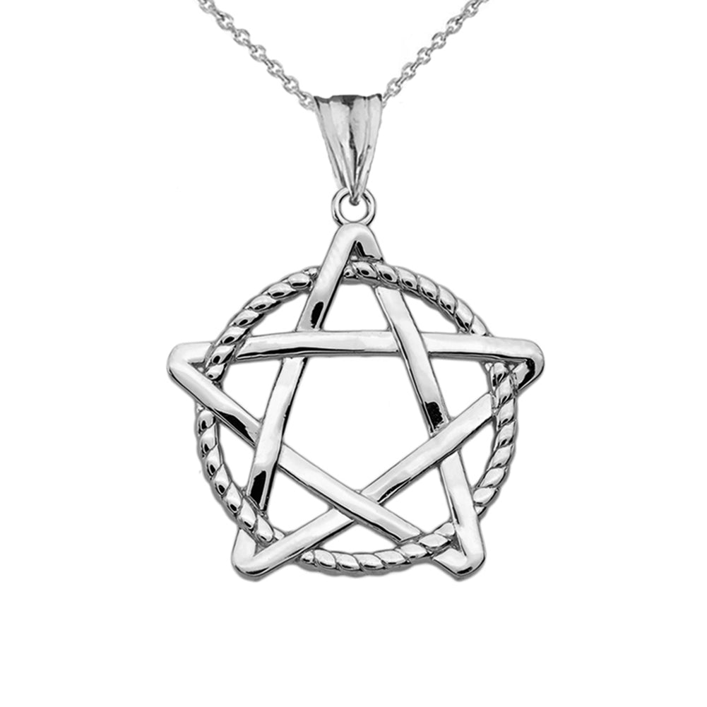 Pentagram Intertwined in Rope Pendant Necklace in Sterling Silver
