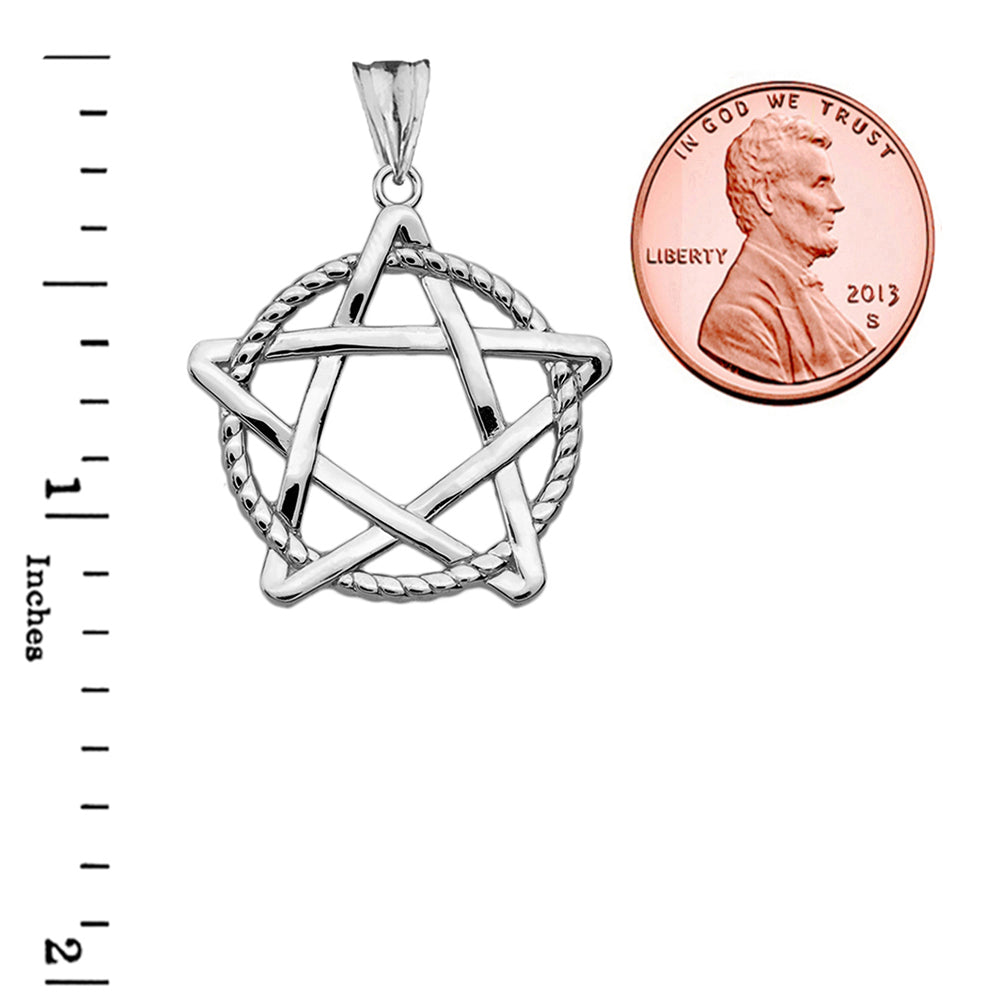 Pentagram Intertwined in Rope Pendant Necklace in Sterling Silver, view 3