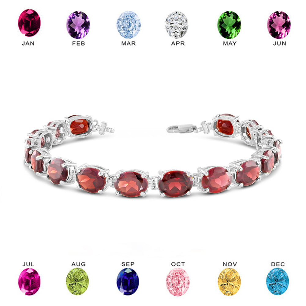 Personalized Oval Birthstone (9 x 7) Tennis Bracelet in Sterling Silver