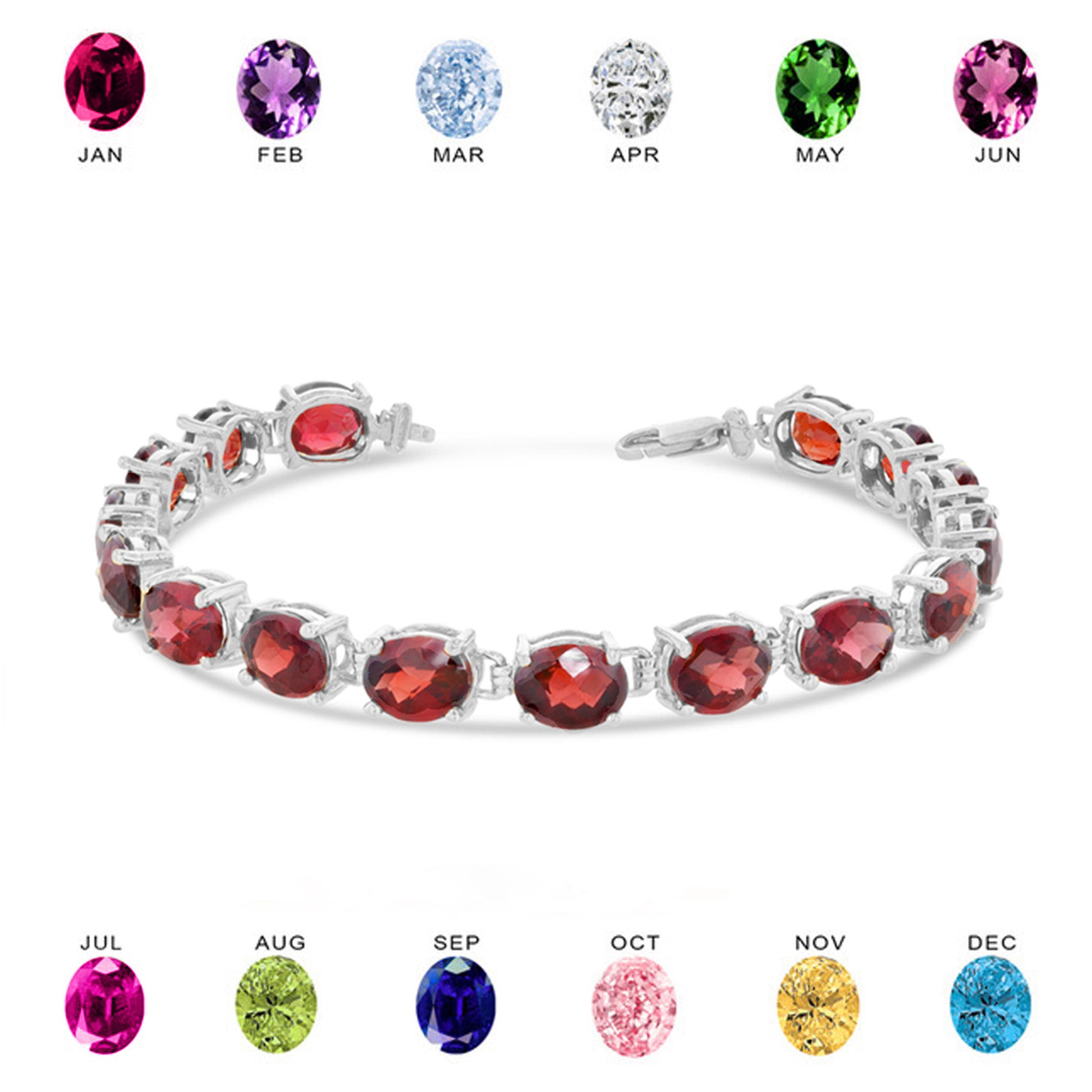 Personalized Oval Checkerboard Birthstone (8 x 6) Tennis Bracelet in White Gold