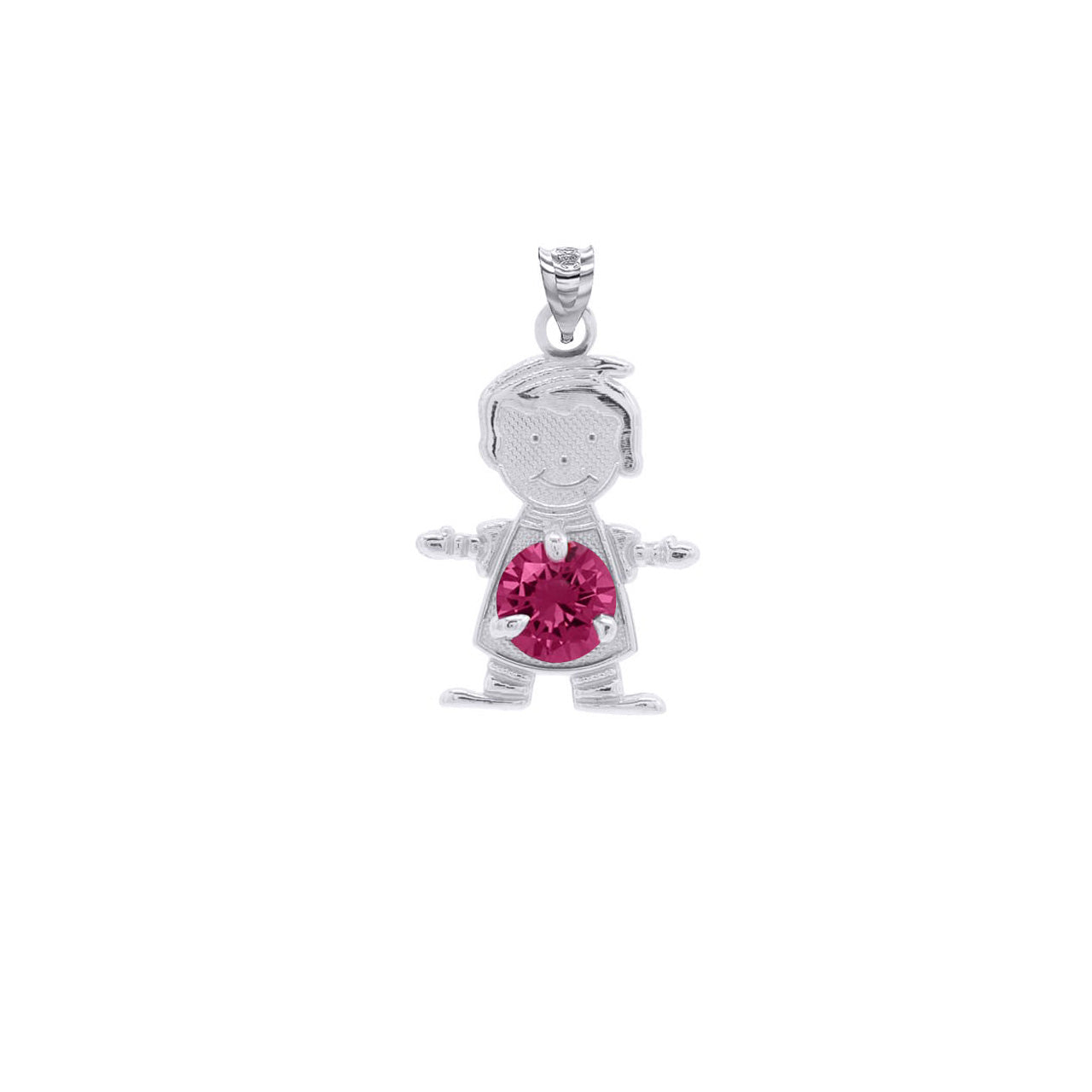 Personalized Silver Boy & Girl Round Birthstone Pendant Necklace
