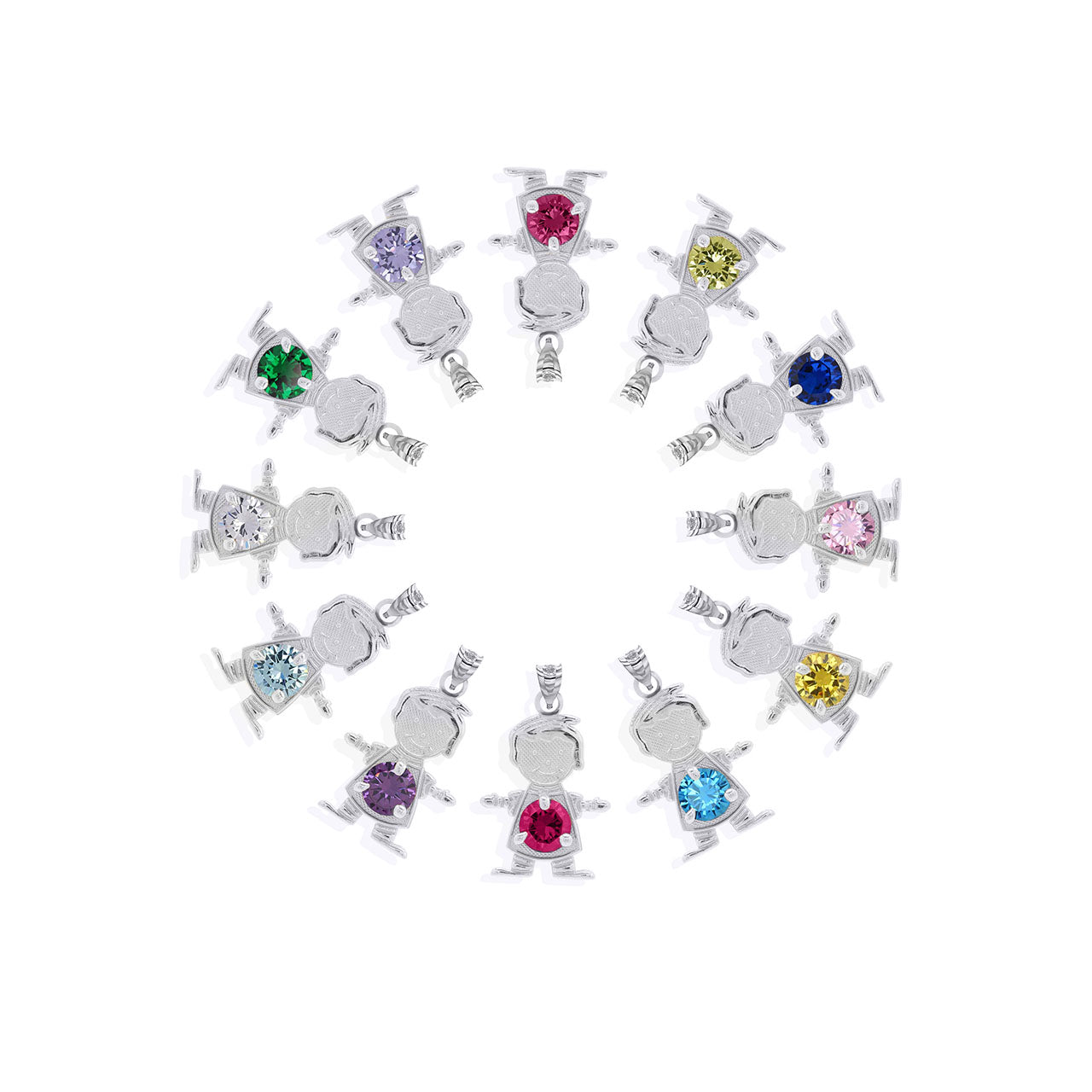 Personalized Silver Boy & Girl Round Birthstone Pendant Necklace, view 2