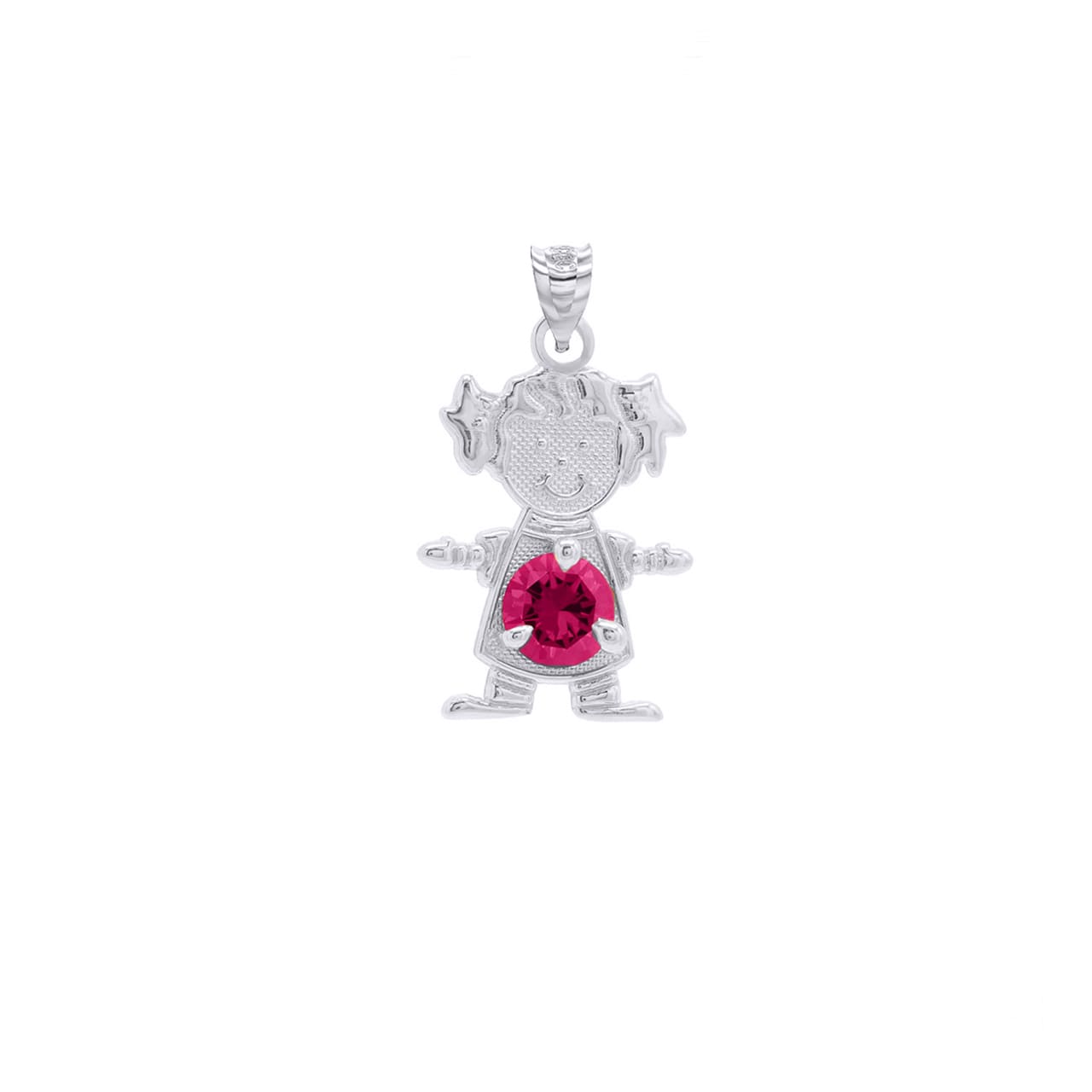 Personalized Silver Boy & Girl Round Birthstone Pendant Necklace, view 4
