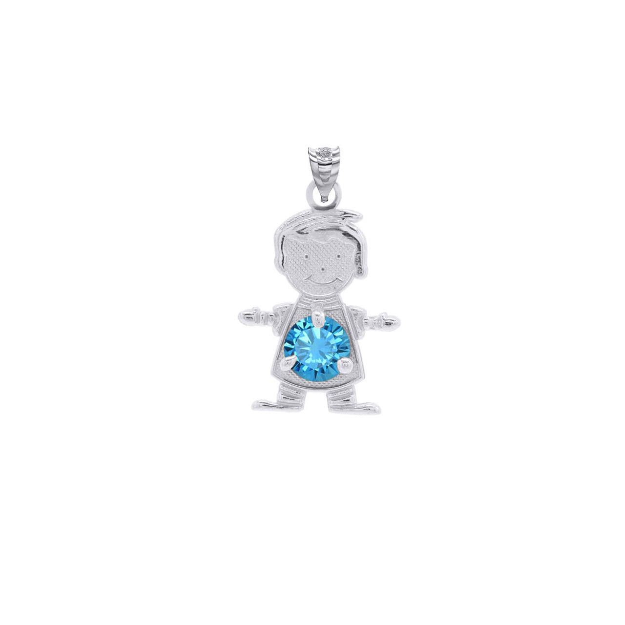 Personalized Silver Boy & Girl Round Birthstone Pendant Necklace, view 7