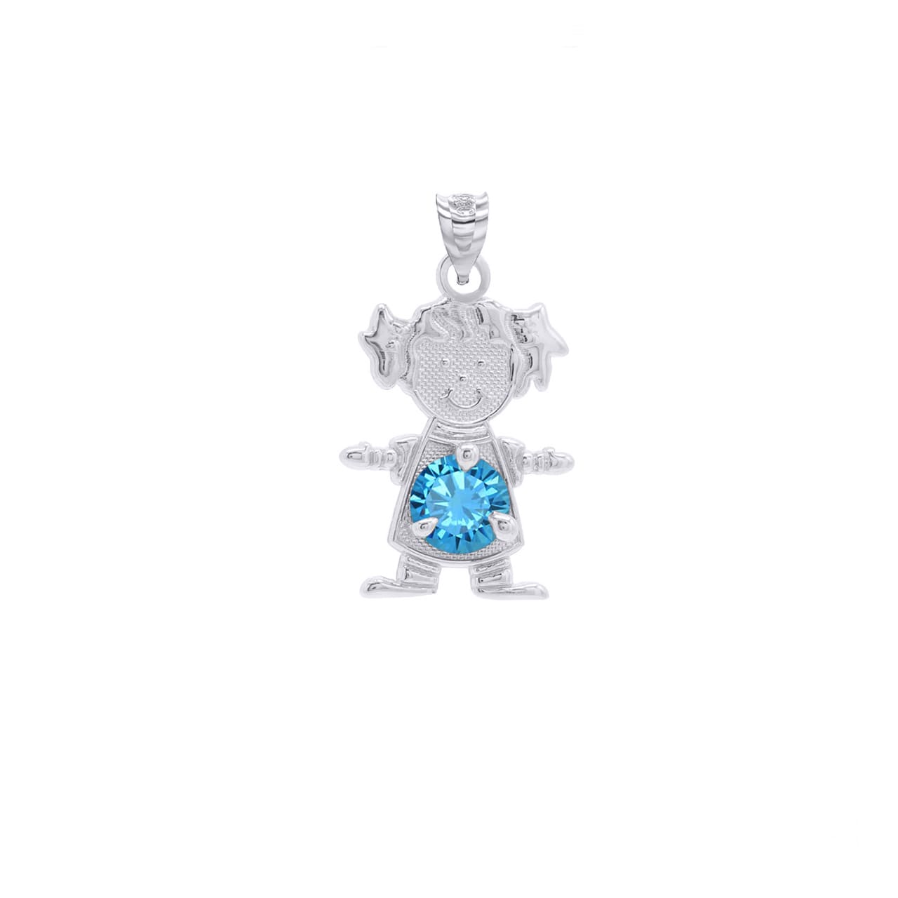 Personalized Silver Boy & Girl Round Birthstone Pendant Necklace, view 8
