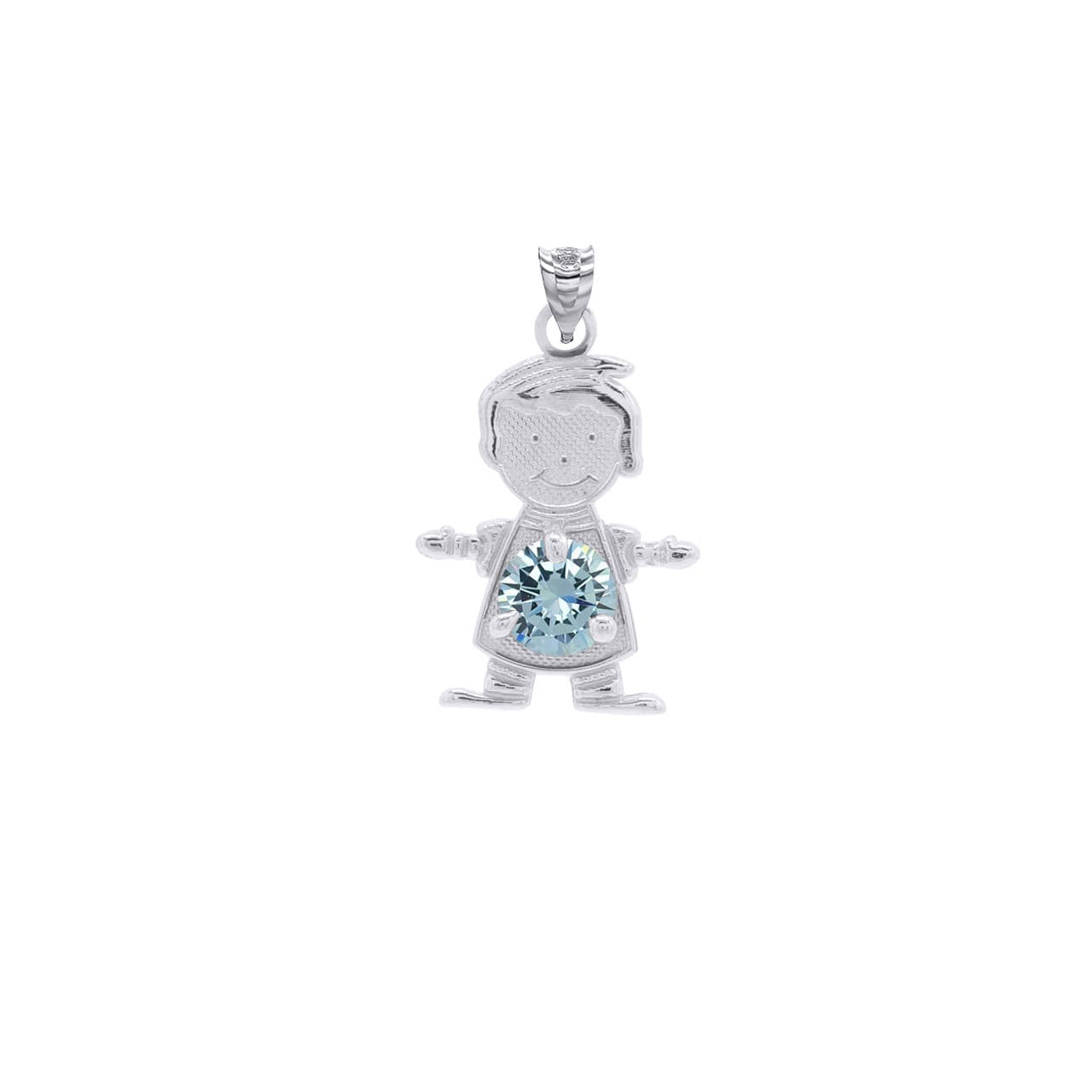 Personalized Silver Boy & Girl Round Birthstone Pendant Necklace, view 9