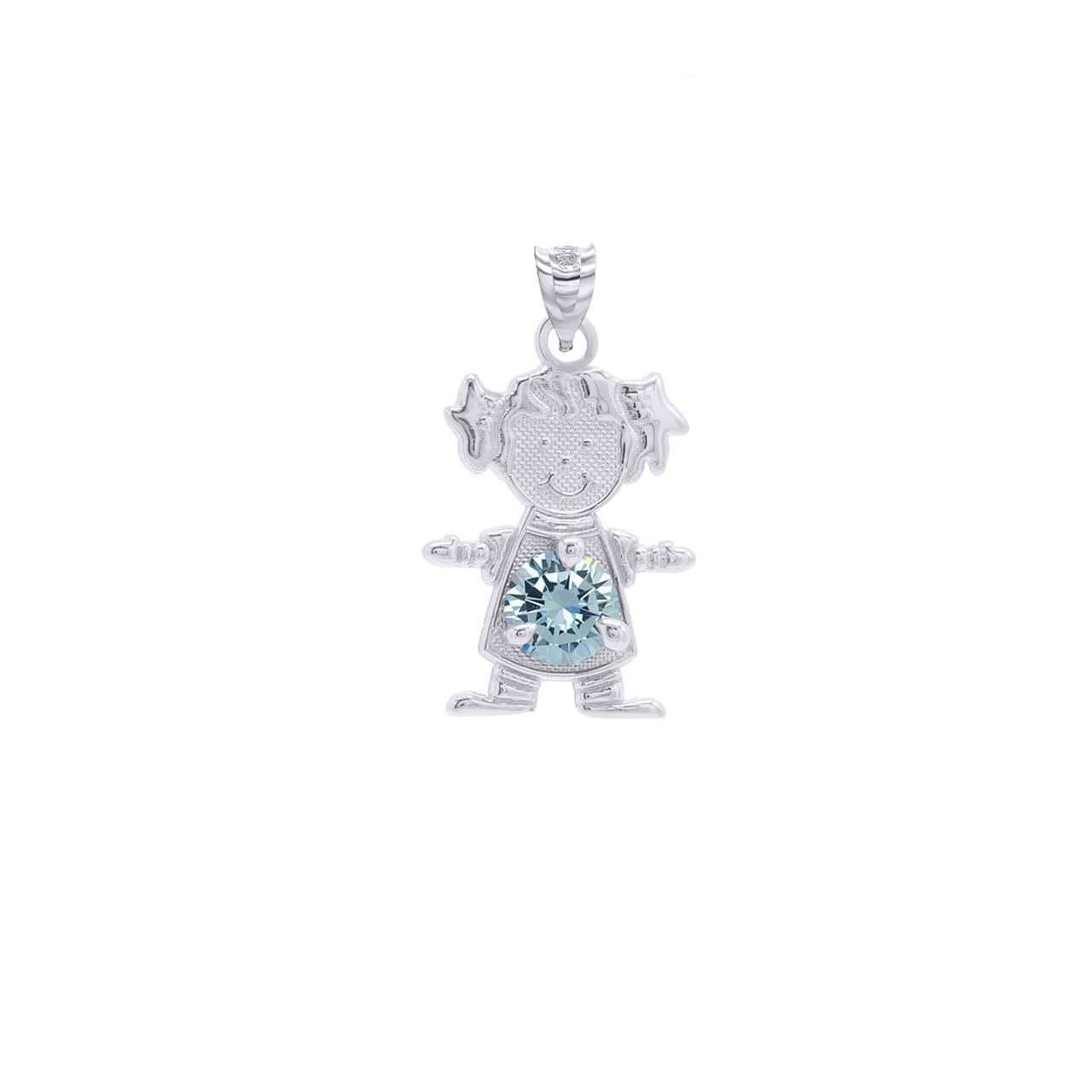 Personalized Silver Boy & Girl Round Birthstone Pendant Necklace, view 10