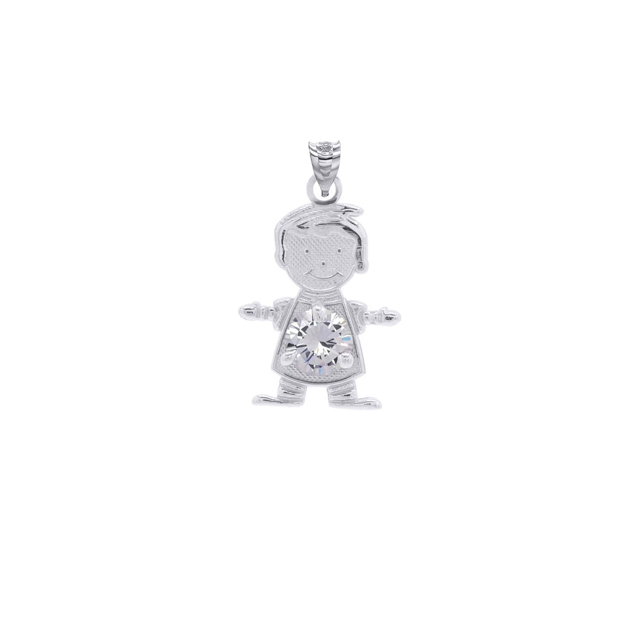 Personalized Silver Boy & Girl Round Birthstone Pendant Necklace, view 11