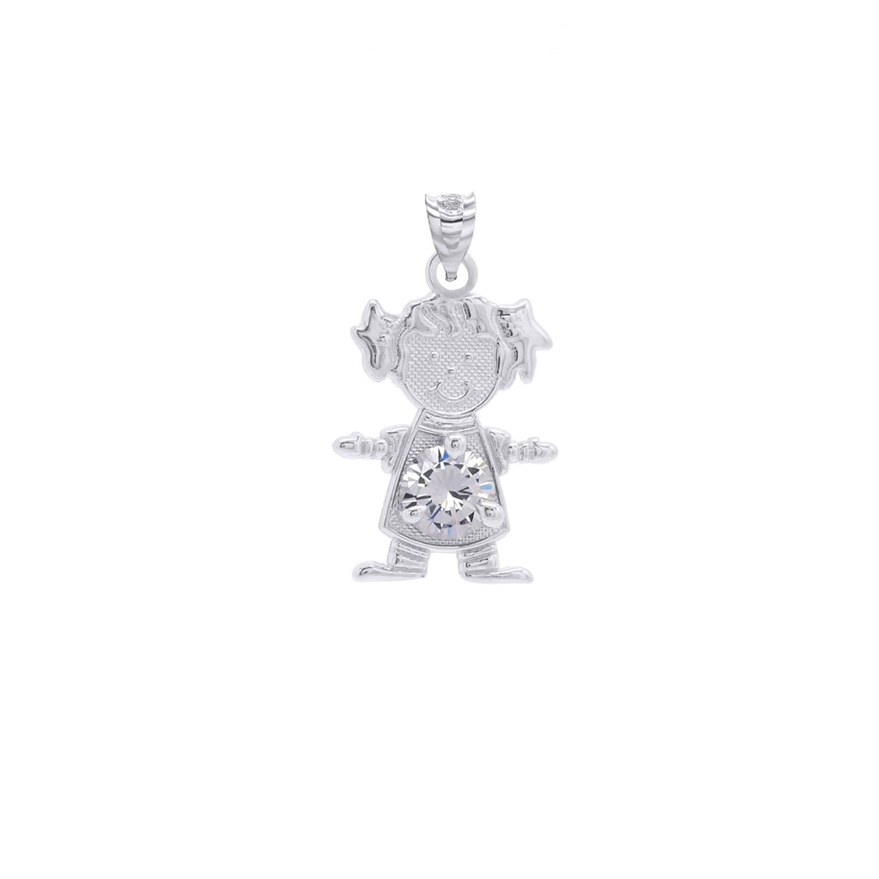 Personalized Silver Boy & Girl Round Birthstone Pendant Necklace, view 12