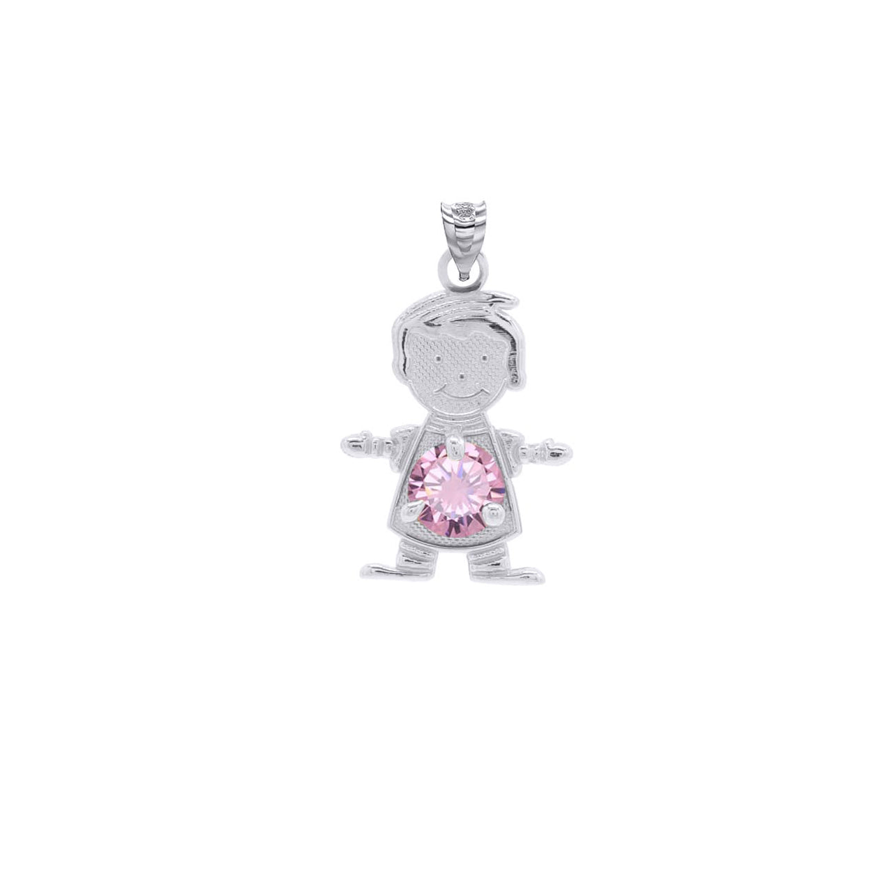 Personalized Silver Boy & Girl Round Birthstone Pendant Necklace, view 13