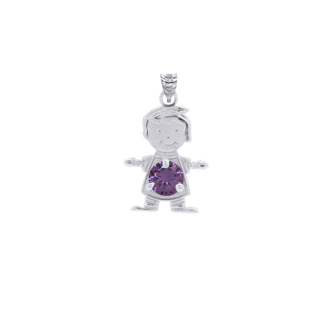 Personalized Silver Boy & Girl Round Birthstone Pendant Necklace, view 15