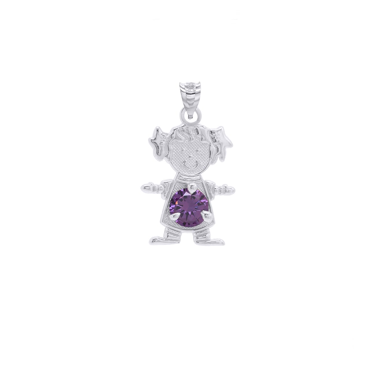 Personalized Silver Boy & Girl Round Birthstone Pendant Necklace, view 16