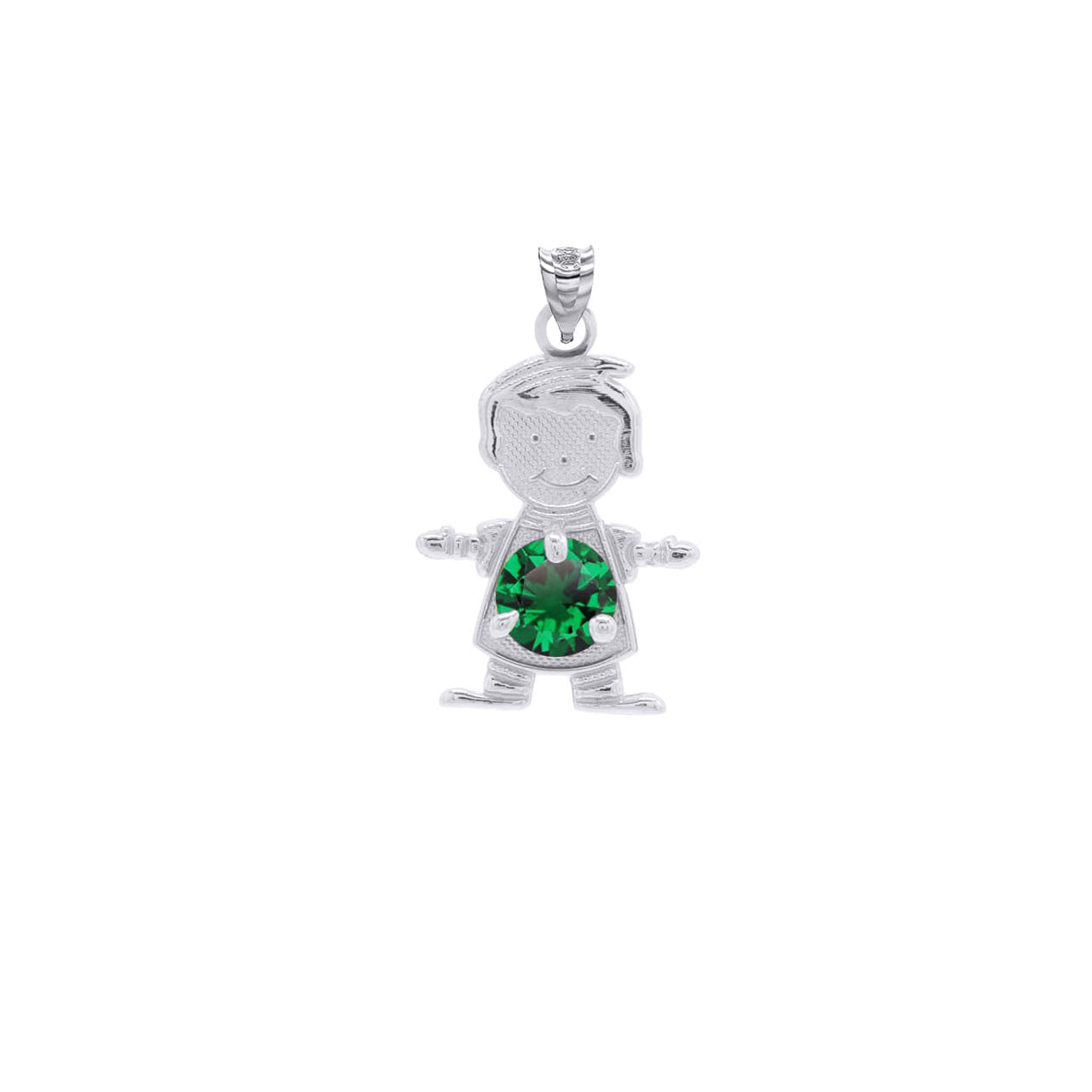 Personalized Silver Boy & Girl Round Birthstone Pendant Necklace, view 17