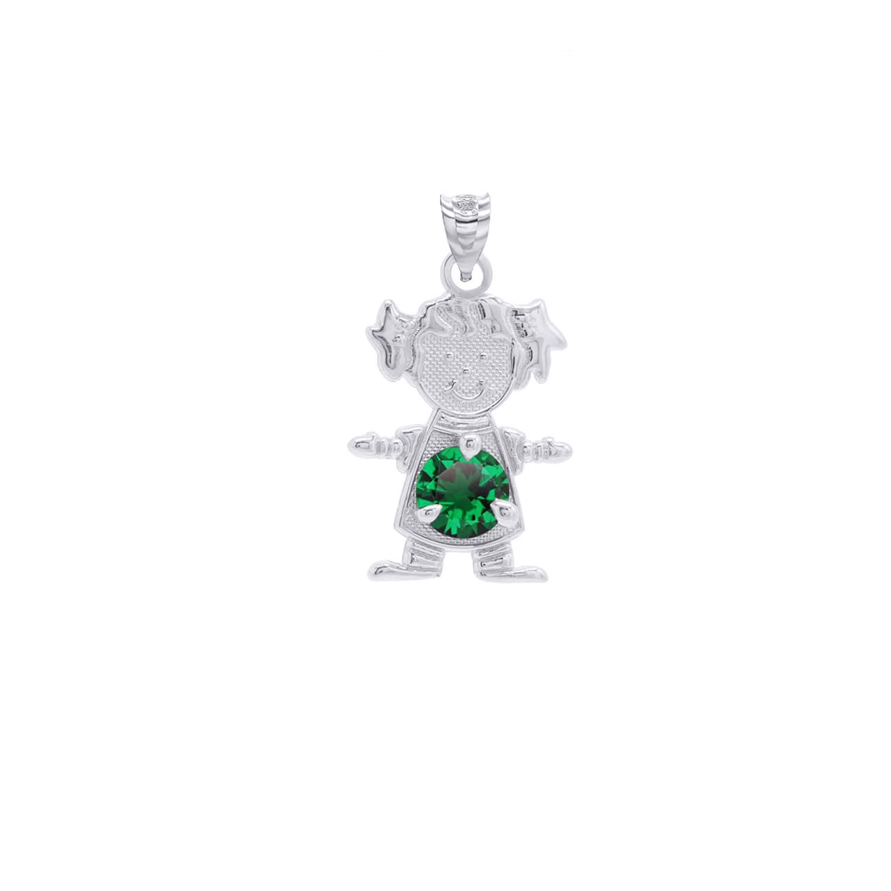 Personalized Silver Boy & Girl Round Birthstone Pendant Necklace, view 18