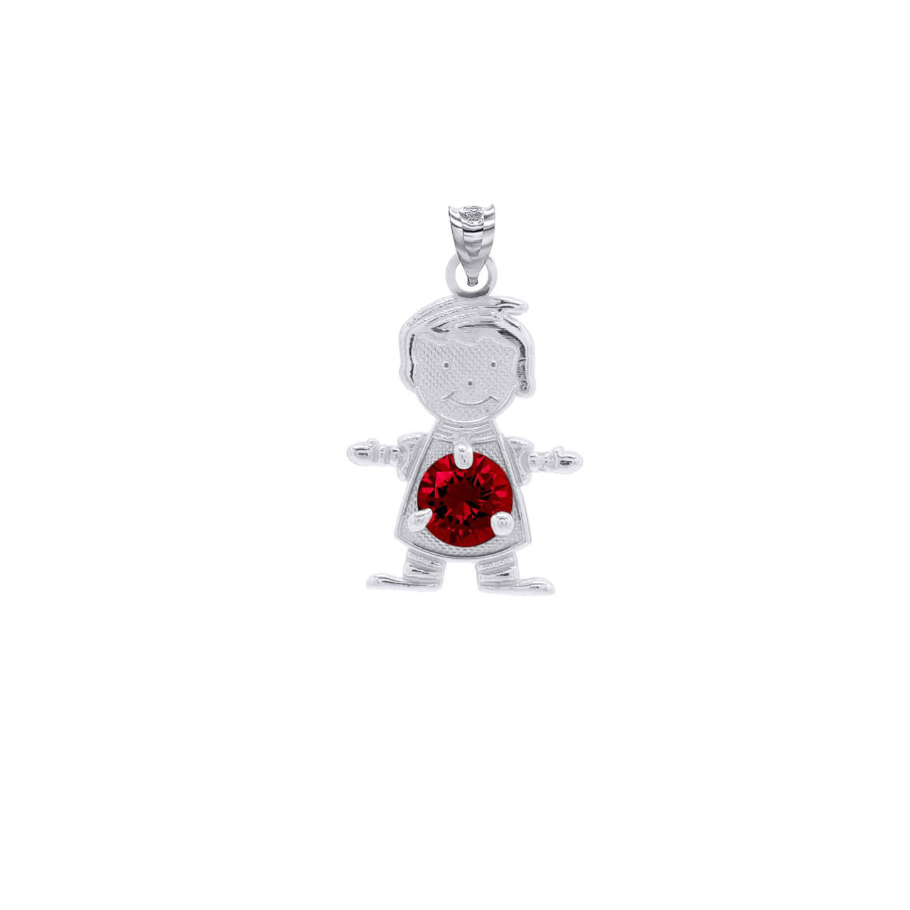 Personalized Silver Boy & Girl Round Birthstone Pendant Necklace, view 19