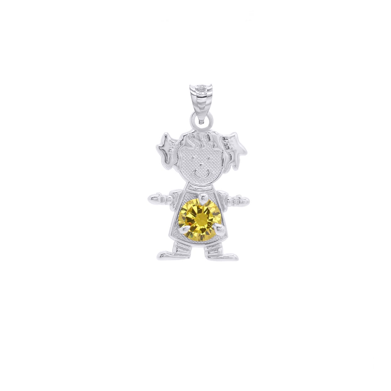 Personalized Silver Boy & Girl Round Birthstone Pendant Necklace, view 21