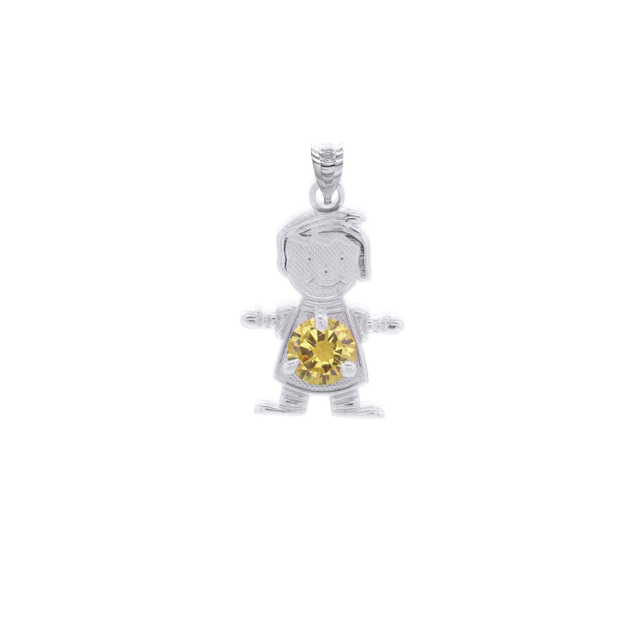 Personalized Silver Boy & Girl Round Birthstone Pendant Necklace, view 22